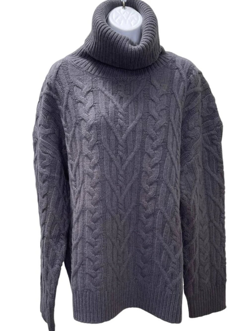 Free People x Sandrine Rose Wool Cashmere Turtleneck - Cable Knit, Large, Gray